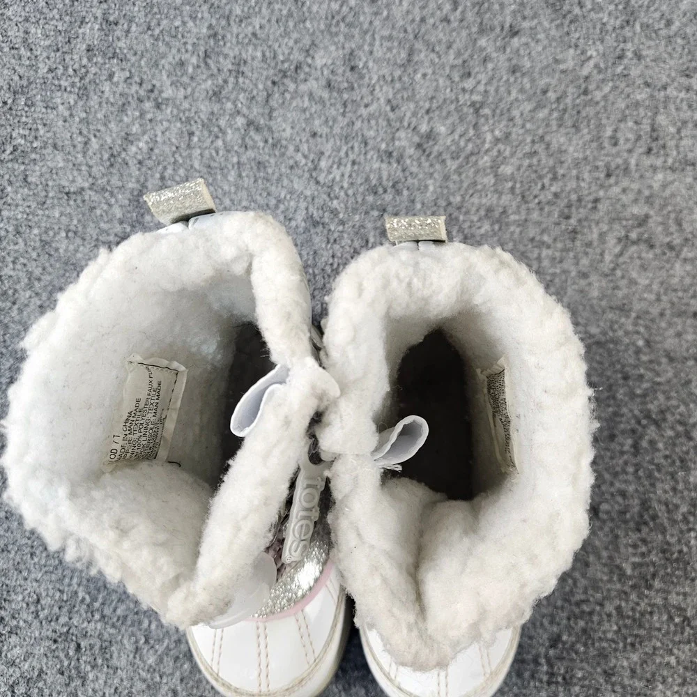 Totes Toddler Girls Bambawhite Unicorn Glitter Snow Boots White Silver Size 7T
